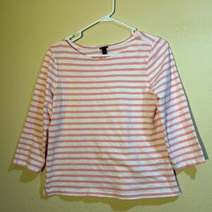 J Crew Boatneck Stripped Pink White Shirt 100% Cotton Size Medium